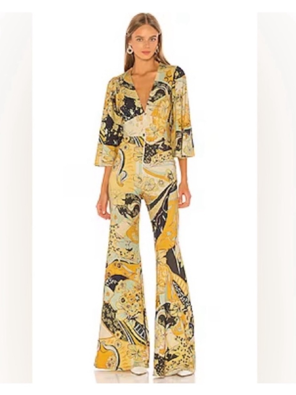 Free People Night Fever Boho Floral Paisley Jumpsuit NWOT Small